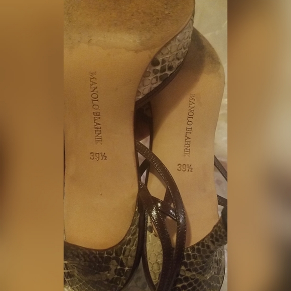 Manolo Blahnik Snakeskin Leather Shoes Brown/Beige - Picture 8 of 8